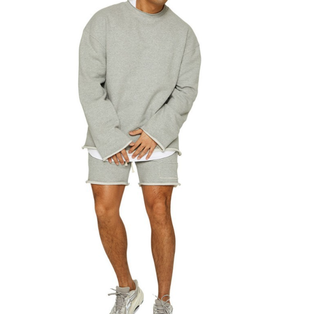 Tracksuit crew-neck hoodie with raw edge and bottom