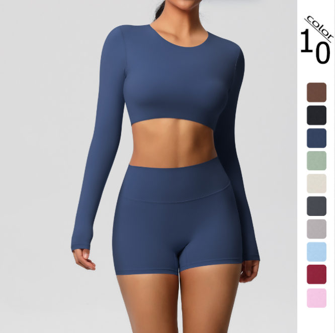 Two-piece yoga dress with padded chest and long sleeve shorts