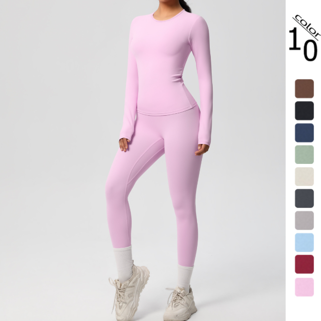 Frosted tight yoga dress with chest pad long sleeves and pants