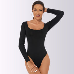 Plus Size Women's Body-fitting Bottoming Shirt T-shirt Long-sleeved Ladies Jumpsuit Jumpsuit Women's Top 3 Colors