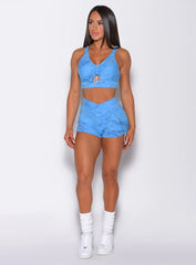 Pleated Drawstring Sports Vest High Waist Elastic Leggy Fitness Yoga Shorts Set 3 Colors