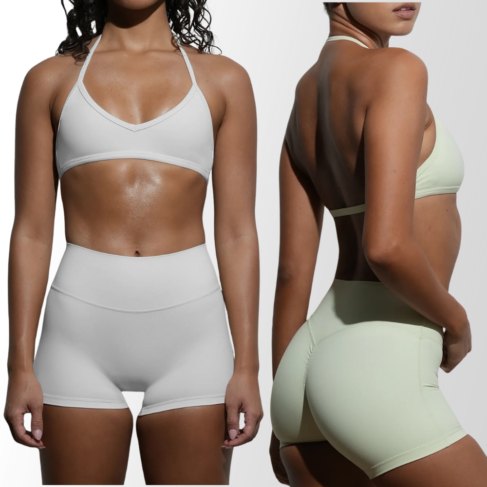 New neckwear beauty back bra yoga suit fitness shorts pilates speed up dry two-piece set