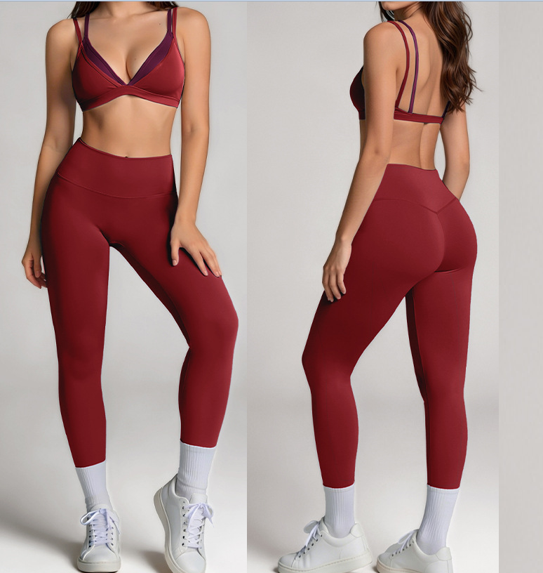 Women's Fake Two-piece Stylish Sports Bra High Waist Hip Lift Long Pants Set, Casual Outdoor Running Sportswear