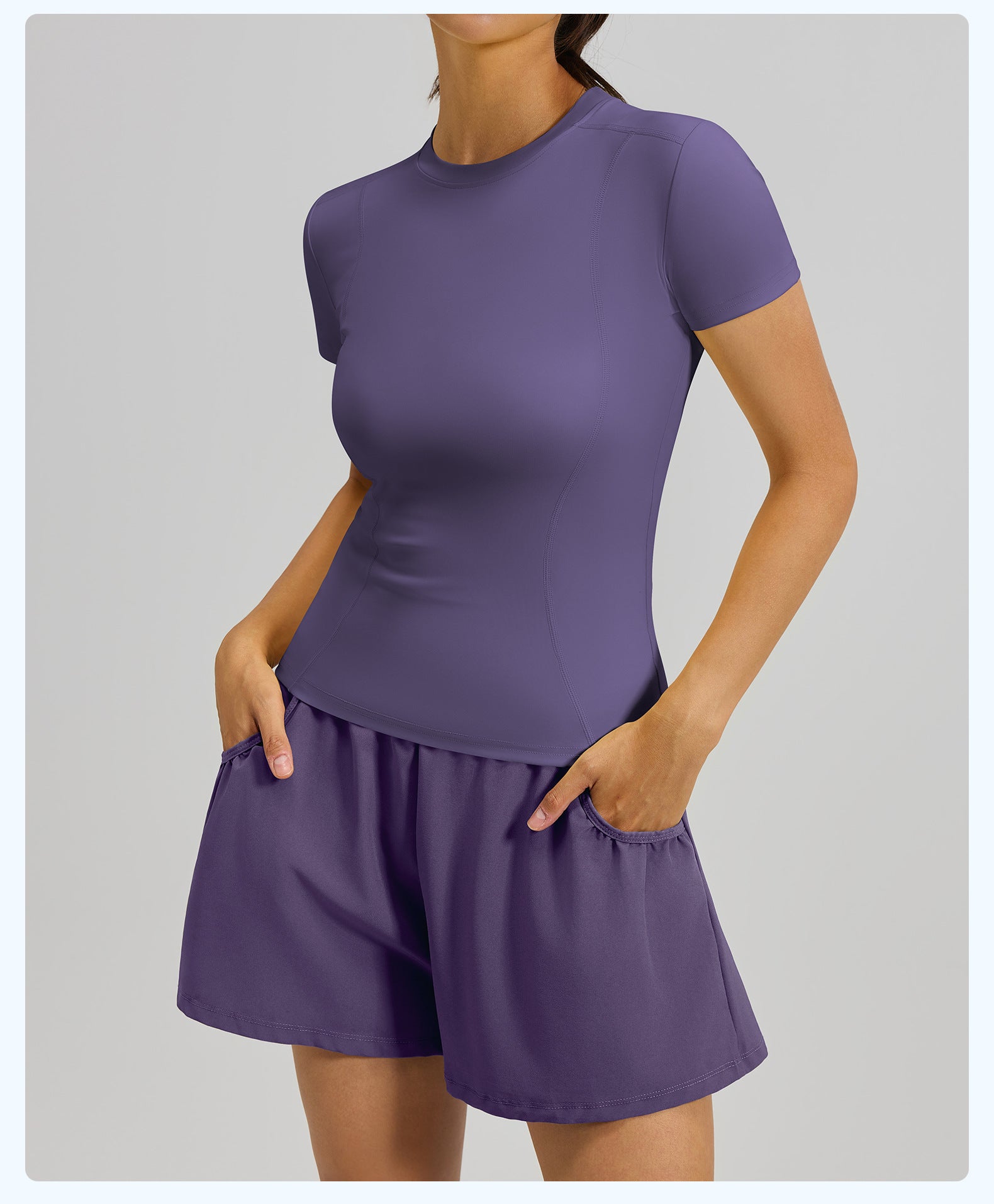 Solid color sports suit high waist tight running hip yoga fitness suit female