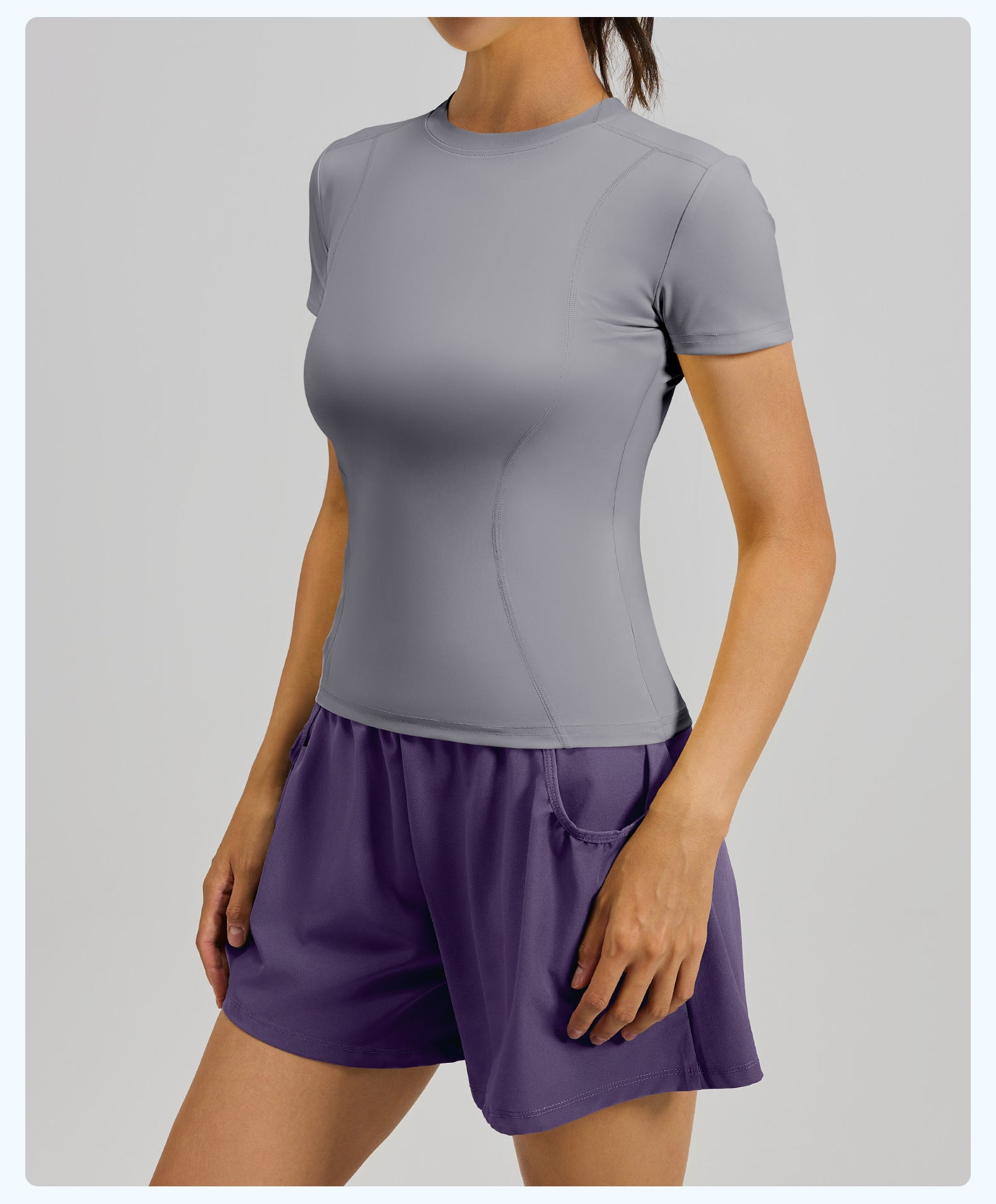 Solid color sports suit high waist tight running hip yoga fitness suit female