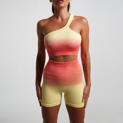 New Arrival Seamless Tight Yoga Suit Gradient Sports Fitness Elastic Two-piece Female 5 Colors
