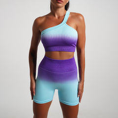 New Arrival Seamless Tight Yoga Suit Gradient Sports Fitness Elastic Two-piece Female 5 Colors