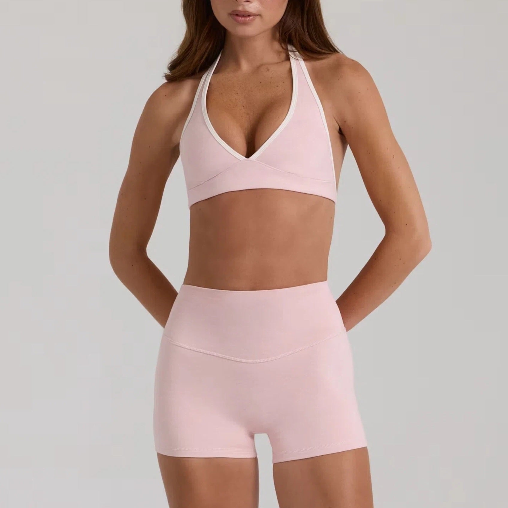 Seamless High-Elastic Skin-Friendly Yoga Sports Bra & Shorts Set, Women Tummy Control Peach Hip Fitness Pants