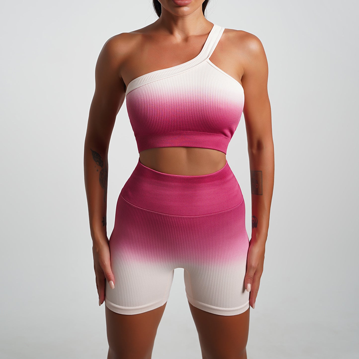 New Arrival Seamless Tight Yoga Suit Gradient Sports Fitness Elastic Two-piece Female 5 Colors