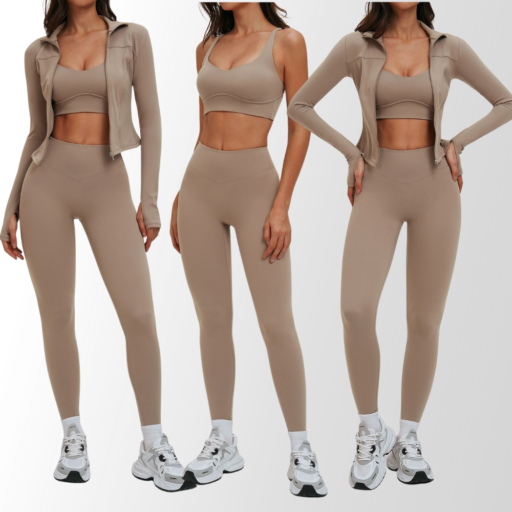 Women yoga suit skintight slim back outdoor fitness suit running exercise three-piece set 7025