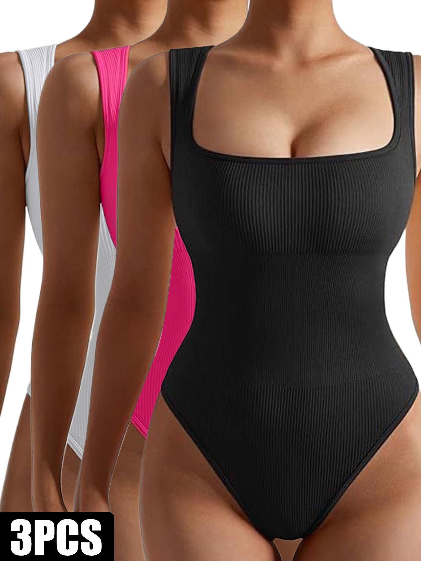 3 Pack Women Workout Seamless Jumpsuit Yoga Ribbed Bodycon One Piece Spaghetti Strap Romper