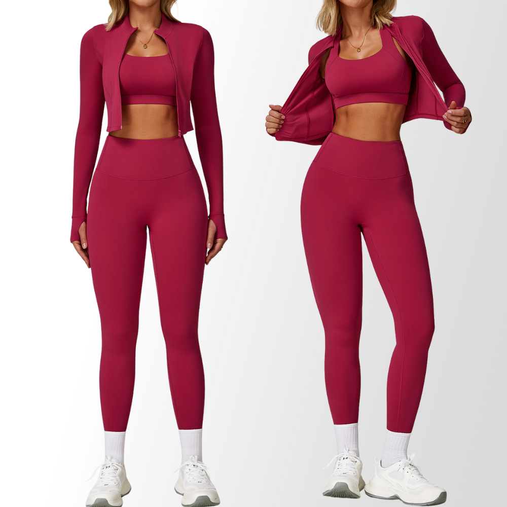Outdoor sports tight yoga suit nude sense fitness suit shockproof high waist yoga suit three-piece set 8047