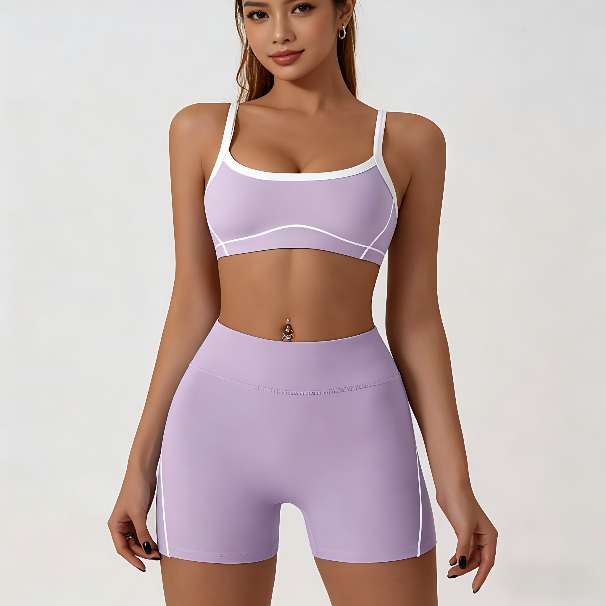 Nude high stretch yoga suit color bra suspender hip fitness line shorts outdoor sports suit female