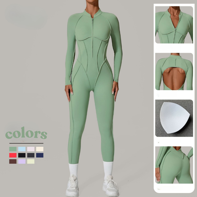 Half open zipper long sleeve to wear fitness yoga jumpsuit 25633
