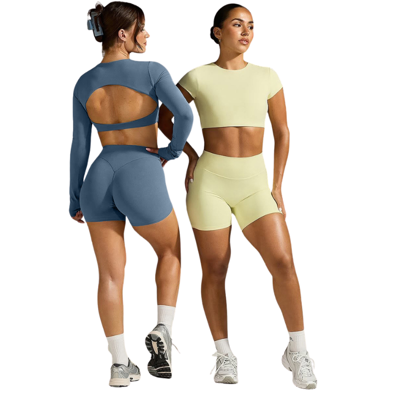 Backless long sleeve T-shirt sports short sleeve suit women with breast pad fitness top outdoor sports yoga suit