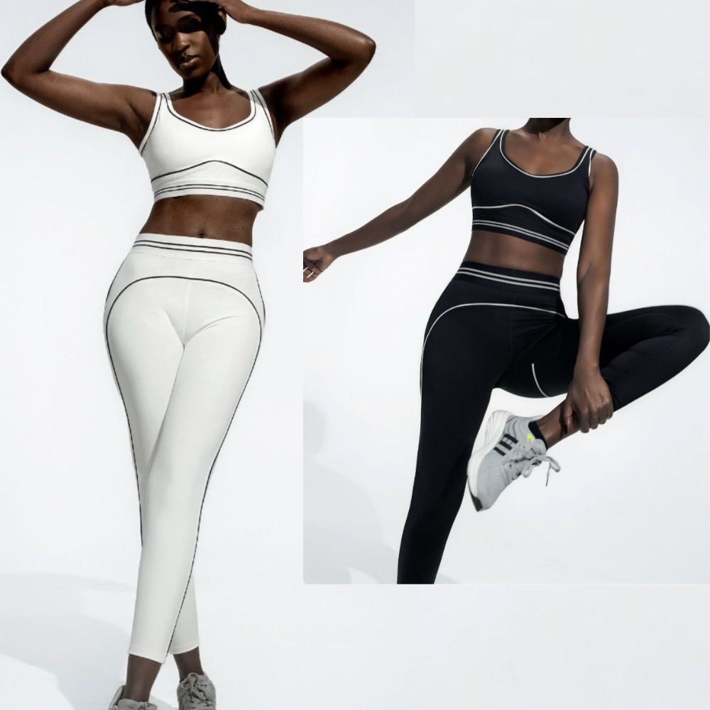 Women's nude yoga suit high-waisted nine-minute pants fitness training sleeveless pants two-piece set