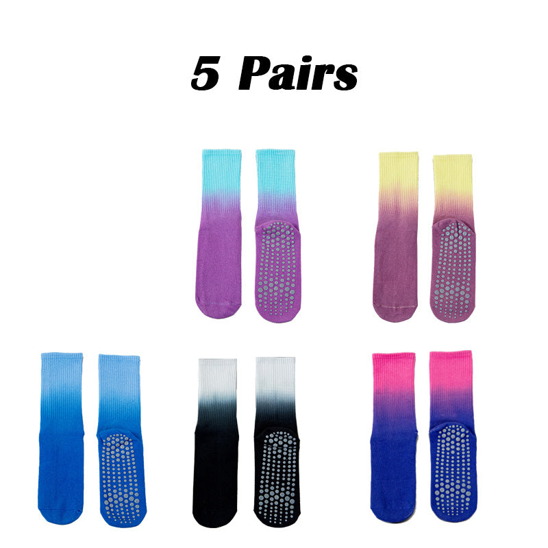 5 Pairs Pilate Grip Socks For Women Girls Anti-Skid Yoga Socks With Grips Hospital Socks Gradients Crew Socks Hospital Socks