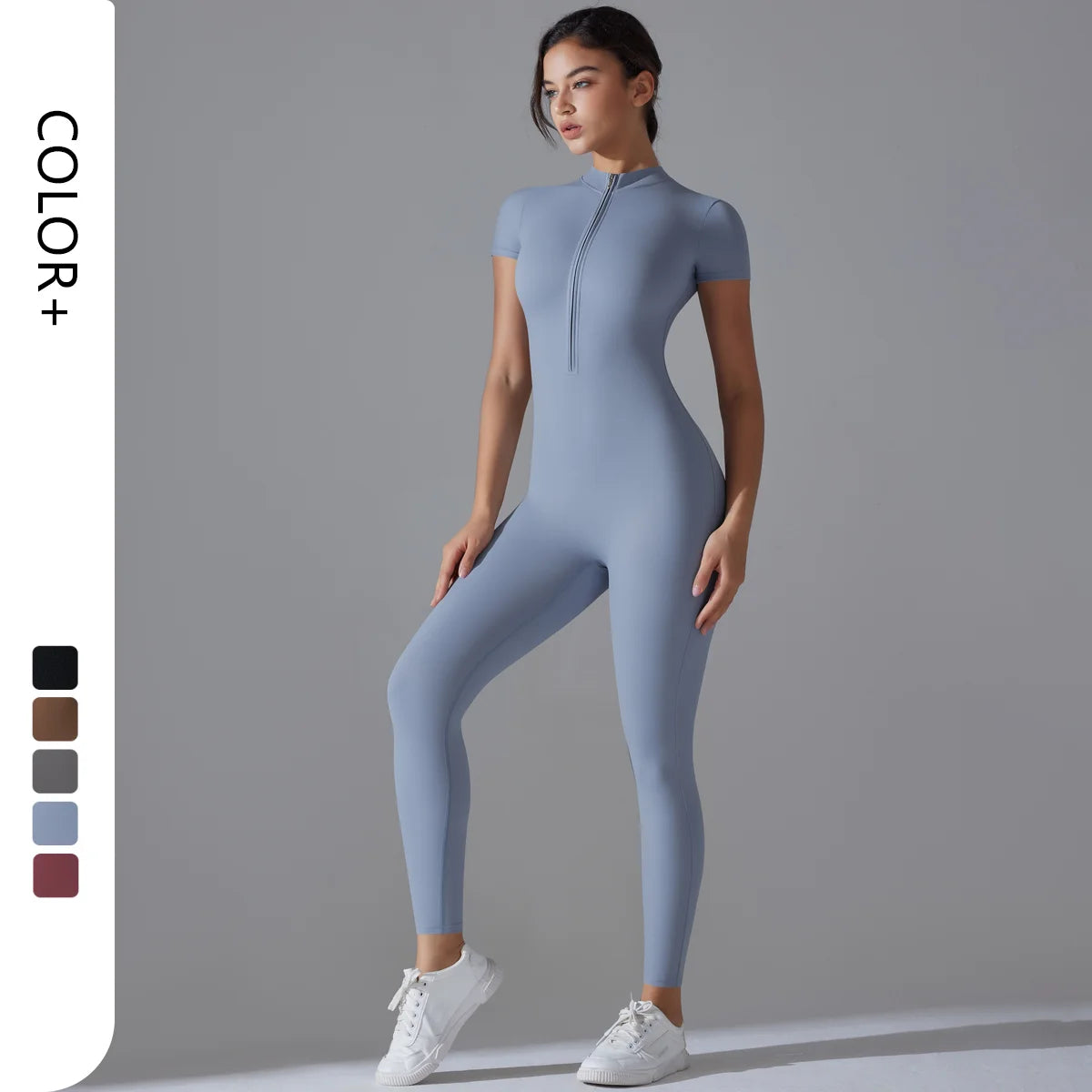 One Piece Yoga Wear Breathable Front Zipper Sportswear One Piece Women Jumpsuit