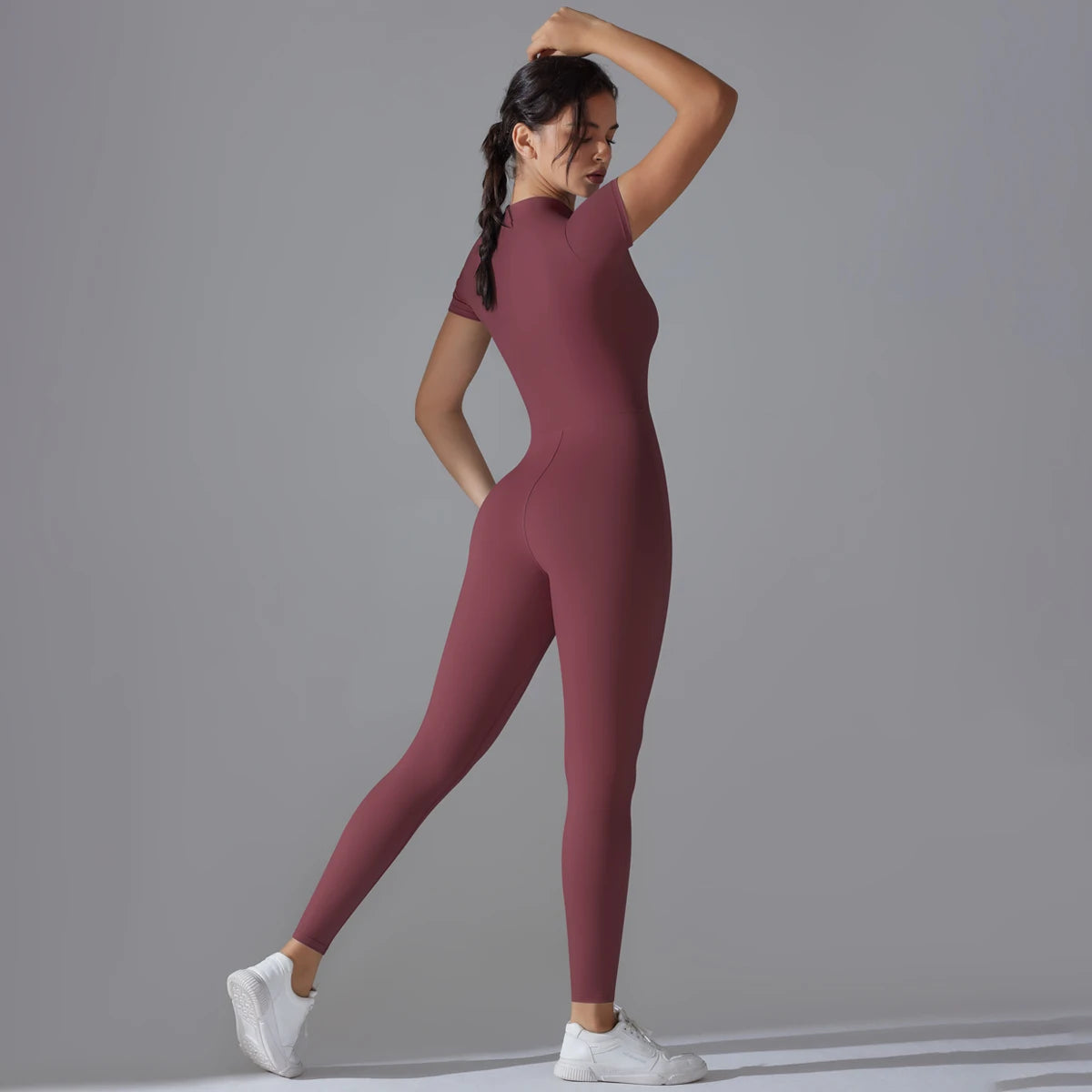 One Piece Yoga Wear Breathable Front Zipper Sportswear One Piece Women Jumpsuit