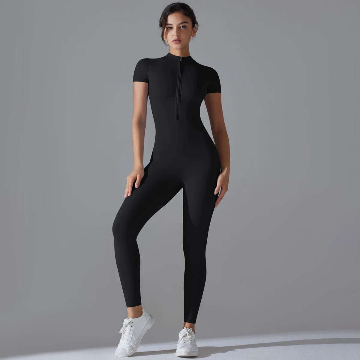 One Piece Yoga Wear Breathable Front Zipper Sportswear One Piece Women Jumpsuit