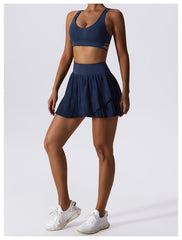 Tennis culottes pleated mini skirt anti-slip fitness skirt suit 8165 5 colors