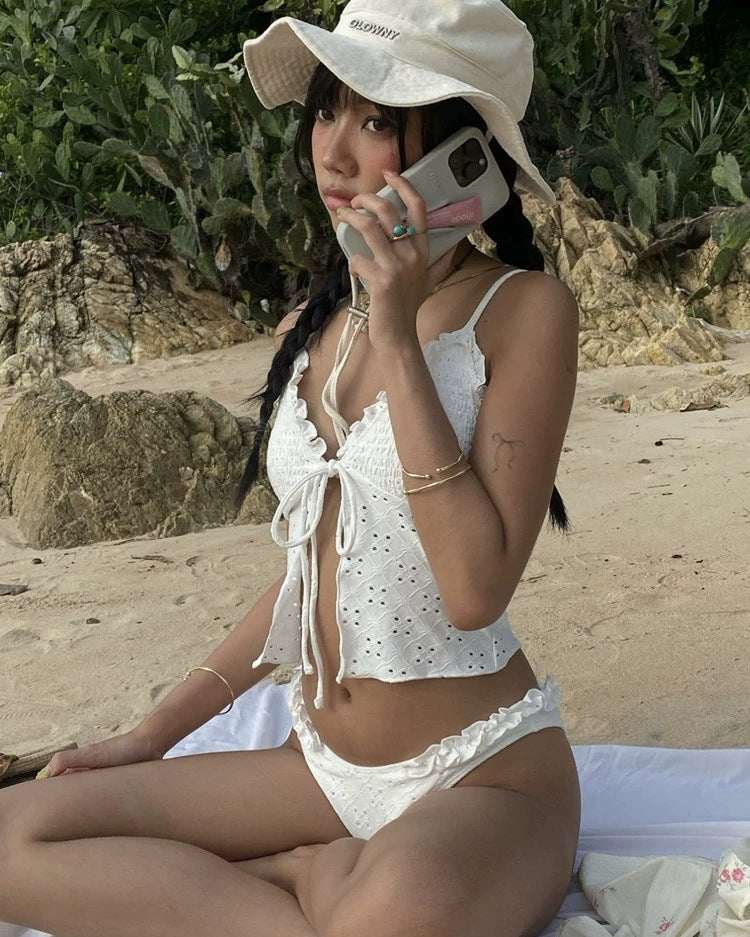 Thai style halter vest split swimsuit female new cover meat thin hollow bikini