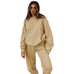 Autumn and winter solid color round neck pullover long sleeve trousers hoodie set 8 colors