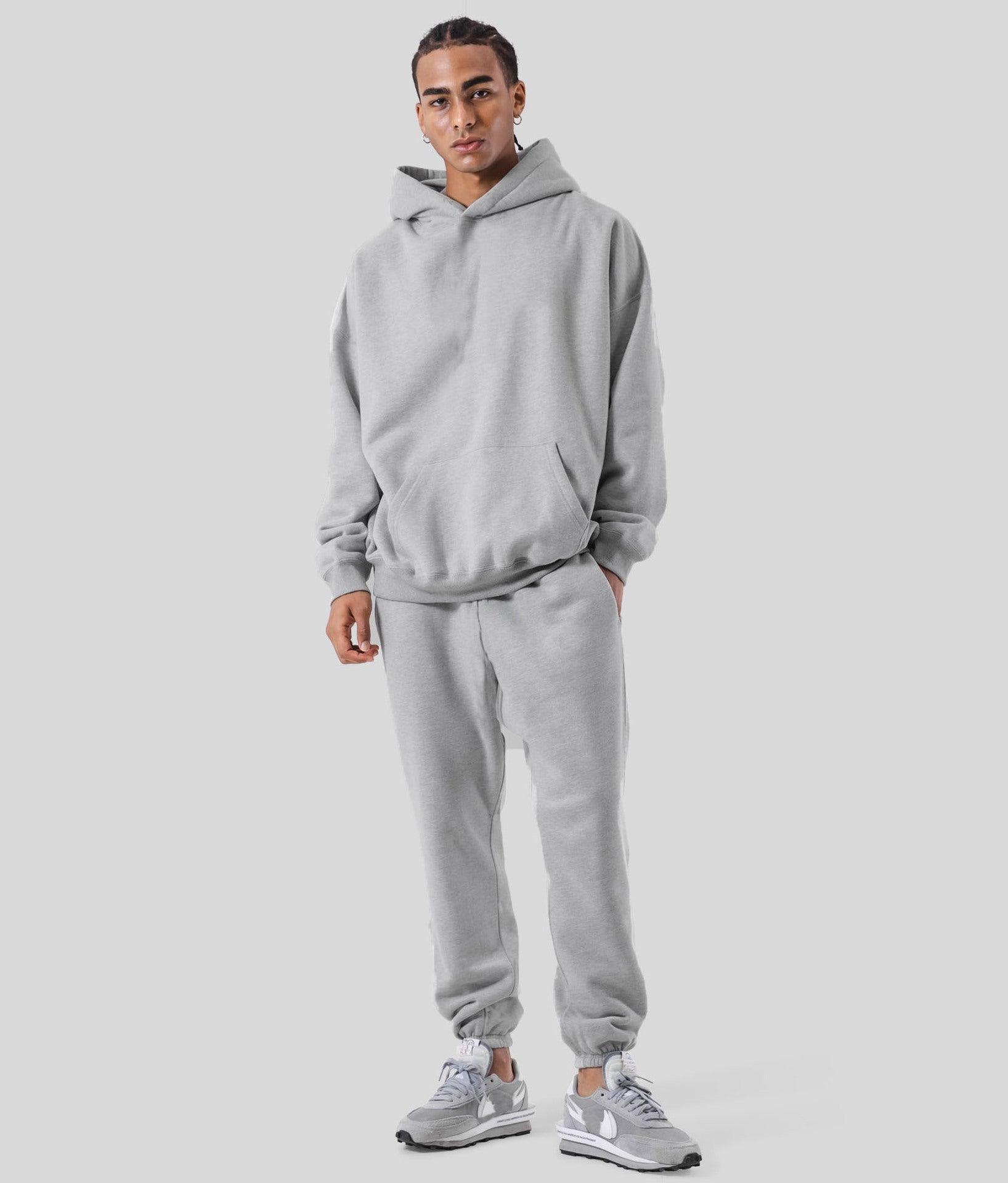 400G fleece plus thick suit men's and women's loose hoodie pants two-piece set 6color