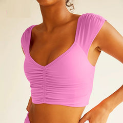 Barbie Pleated sexy sports bra Women's shock-proof yoga bra without underwire