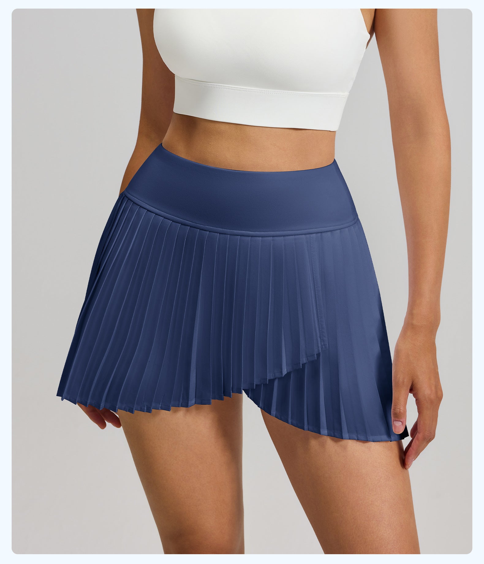 Summer Mock Two-Piece Split Pleated Sports Skirt, Women Anti-Chafing Tennis Skort with Pockets for Yoga & Fitness