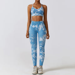 Camouflage print seamless Yoga suit Quick-drying high-waisted running fitness set 7334