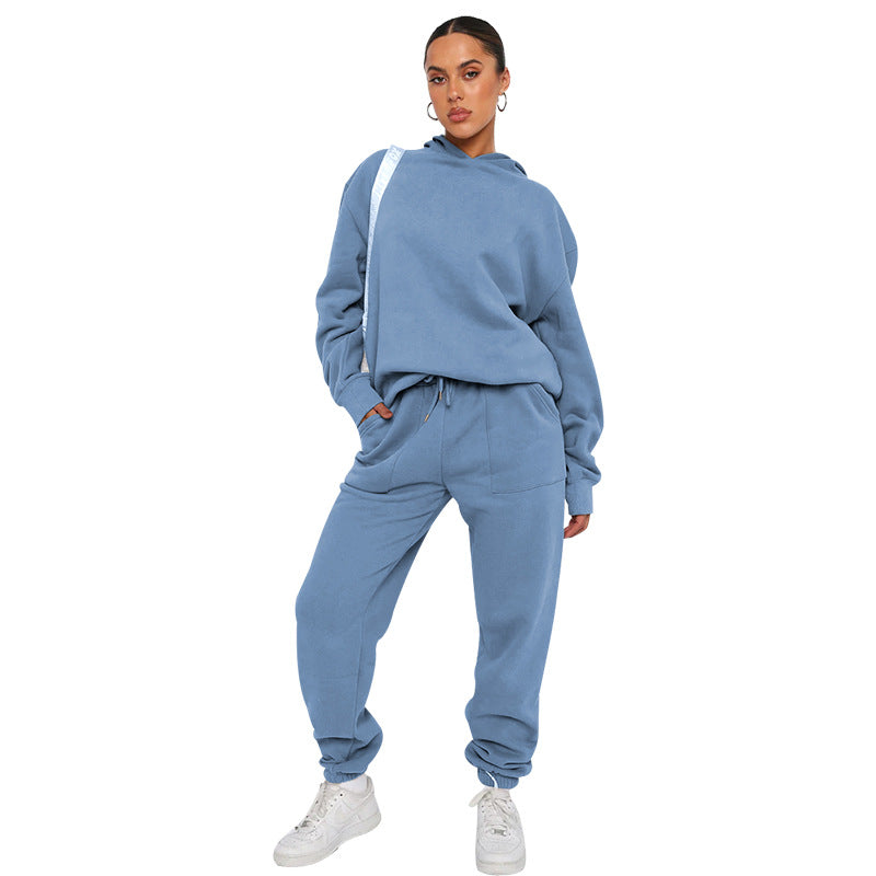 Solid color hooded long-sleeved hoodie women's fashion casual pantsuit 9 colors
