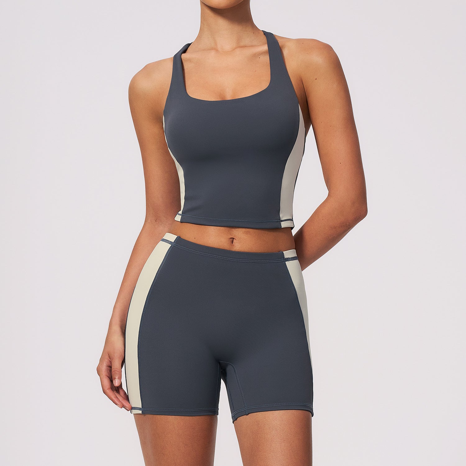 New Women Yoga Set with Built-in Padded Tank Top, High Waist Butt Lift Quick Dry Breathable Yoga Shorts