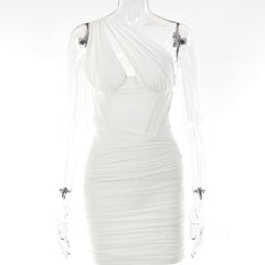 New one-shoulder dress fashion design Spice Girl tight-fitting anticlinal shoulder skirt 4 colors