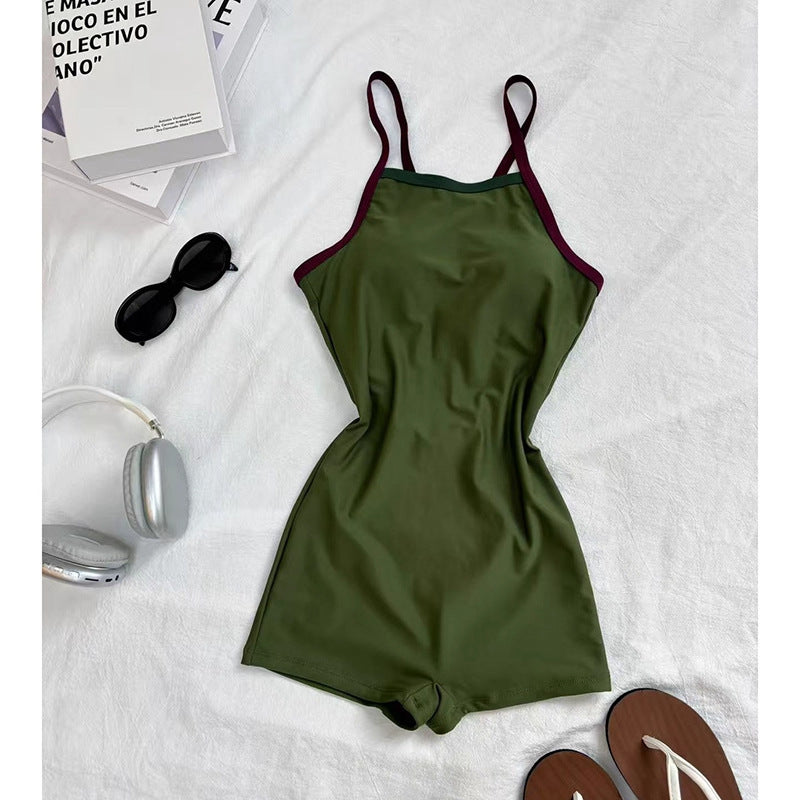 Women's Moss Green Competitive One-Piece Swimsuit, Slim Fit, Sexy & Premium Style, Triangle / Boyleg Leg Cut