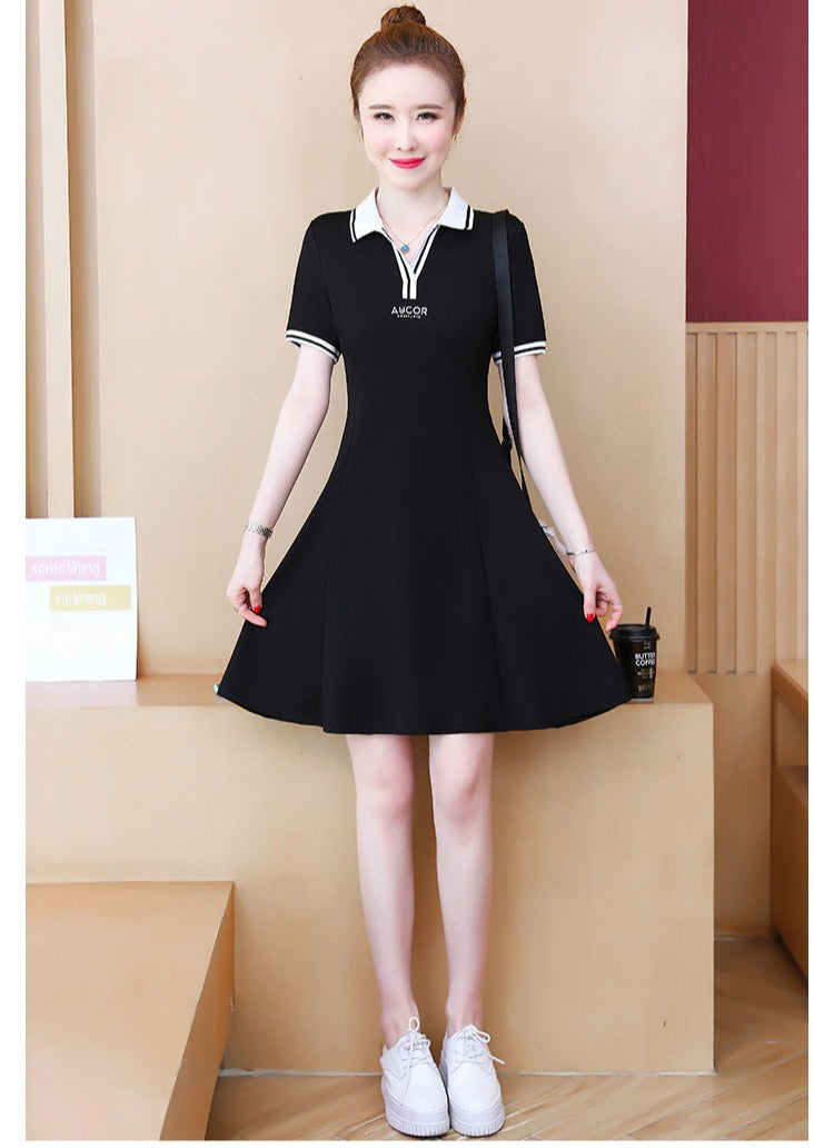 Mid-length POLO collar printed T-shirt for women simple golf dress