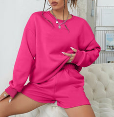 Solid color long sleeve crew neck shorts hoodie suit 7 color