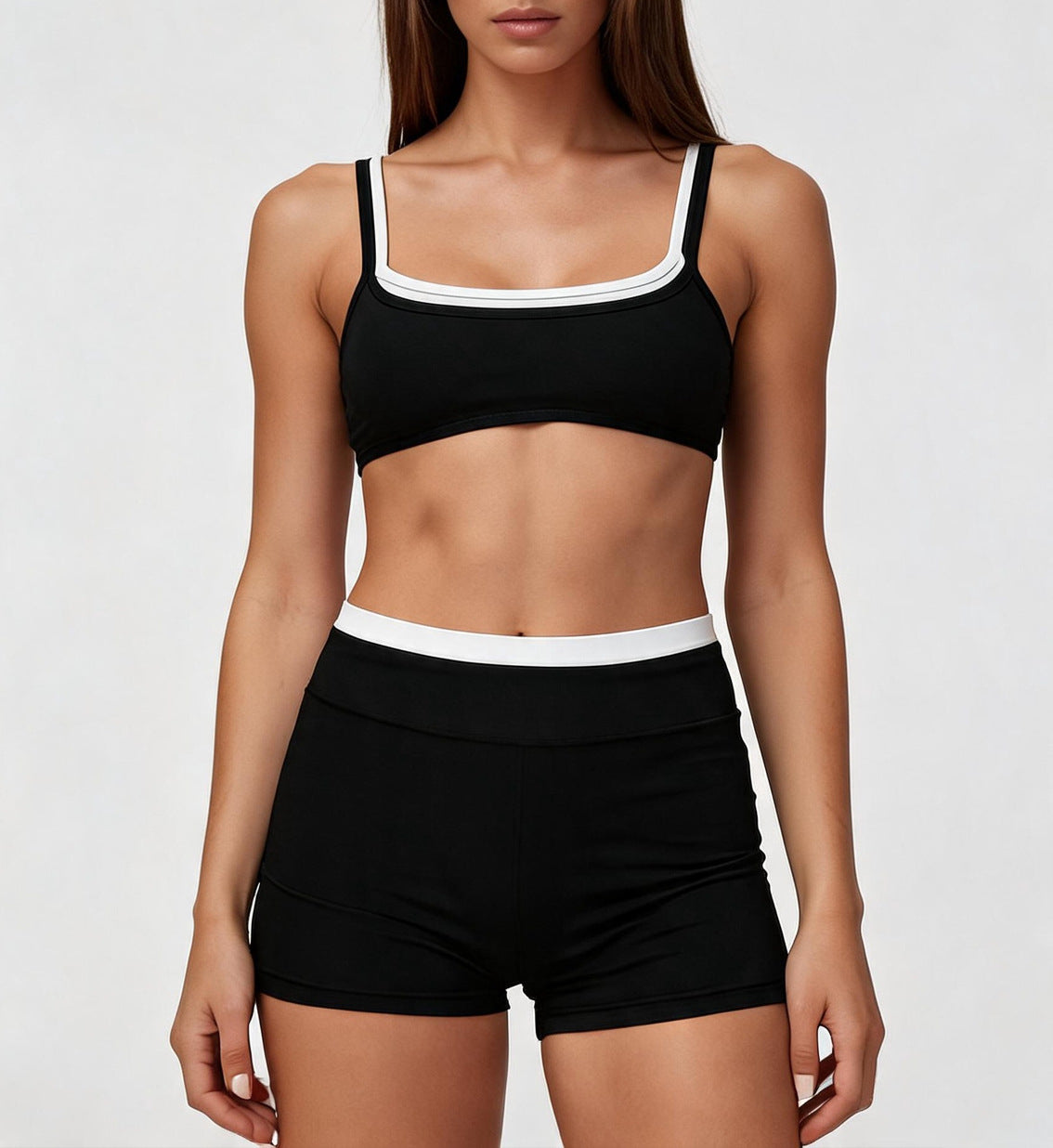 Yoga shorts set, women's color-blocking fake two pieces, sports underwear top, outdoor sports fitness clothes, Pilates set