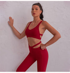 Ribbed Beautiful Back Sports Underwear Breathable Tight Yoga Pants Suit 7 colors