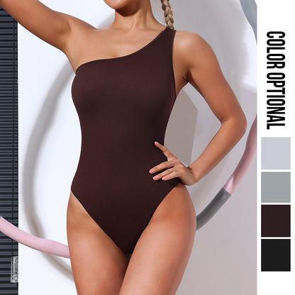 One-piece sexy one-shoulder fitness one-piece yoga suit 4 colors