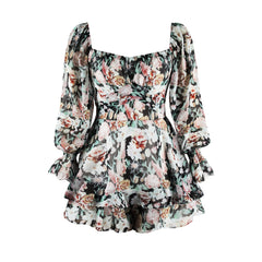 Floral digital print zip-up long-sleeved jumpsuit shorts