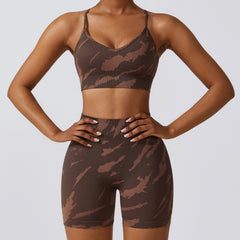 Camouflage print seamless Yoga suit Quick-drying high-waisted running fitness set 7334