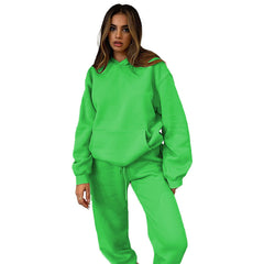Autumn and winter solid color round neck pullover long sleeve trousers hoodie set 8 colors