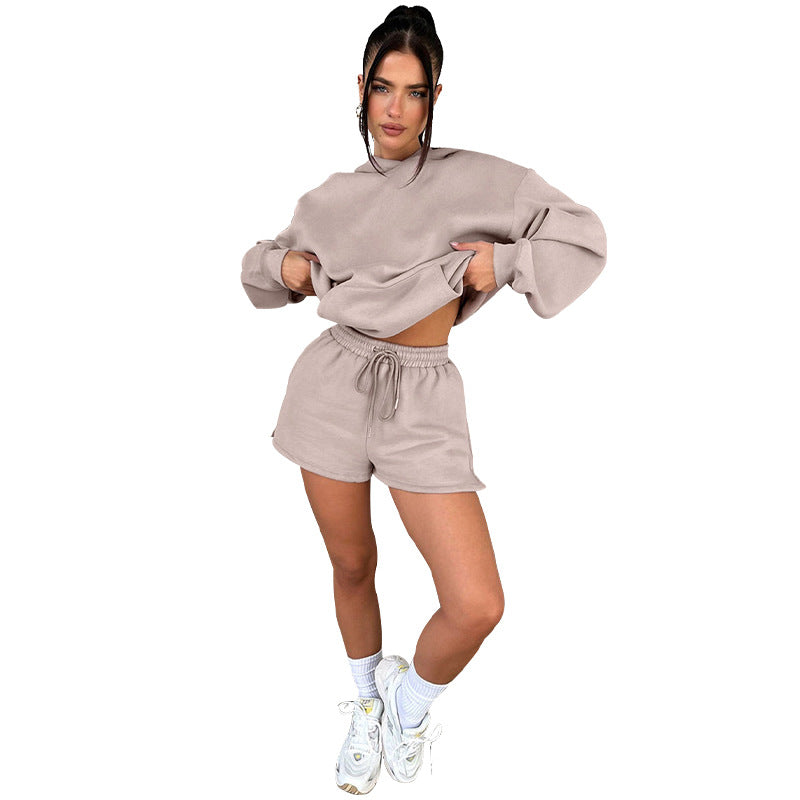 Solid color long-sleeved hoodie shorts set 9 colors 211336