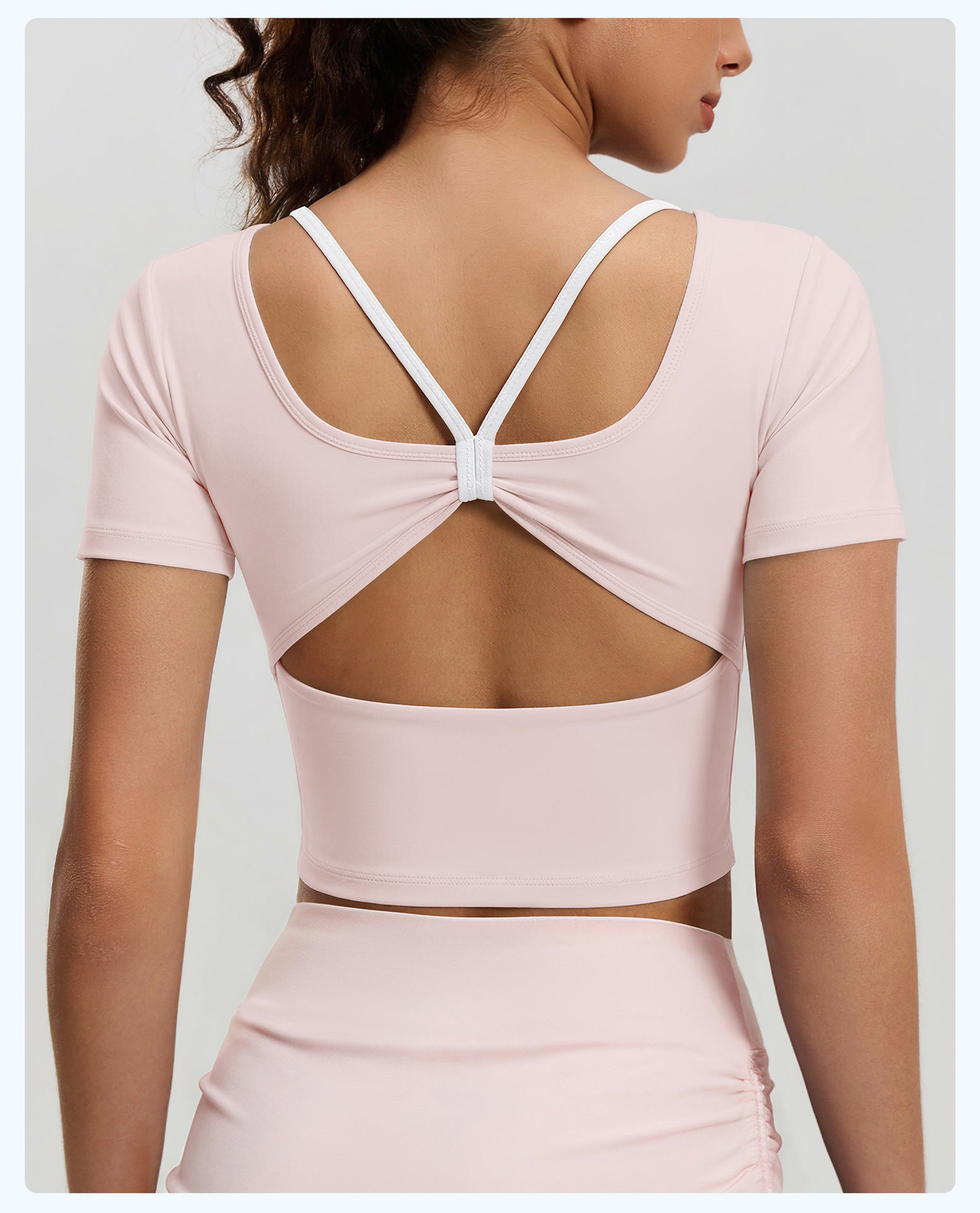 New Butterfly Back Yoga Top with Built-in Bra, Cross Back Short Sleeve, Breathable Sports Fitness Shirt