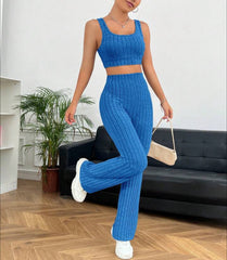 Vest knit pit strip tight wide-leg pantsuit 4color