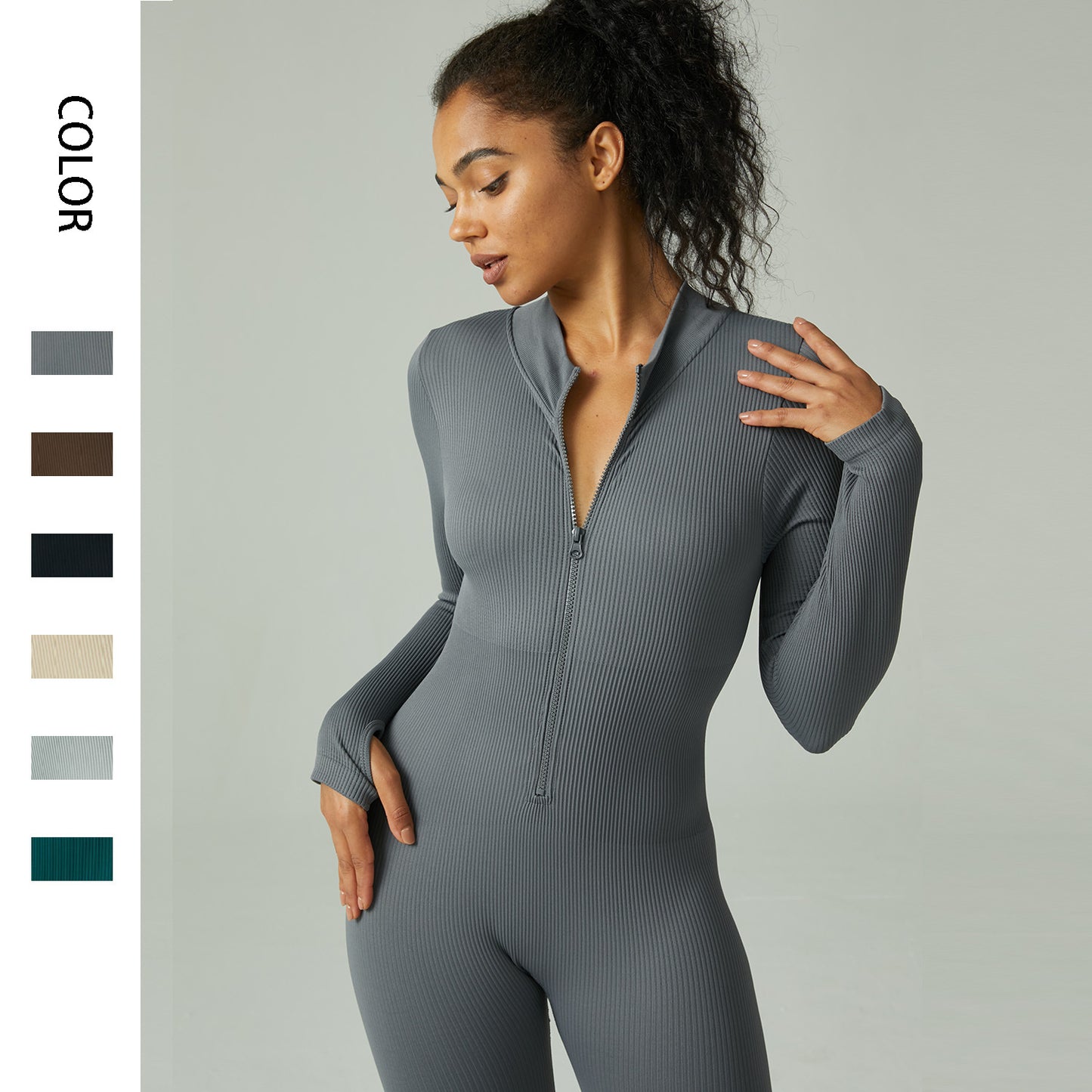 Seamless yoga jumpsuit tight-fitting long-sleeved waist pants 6 colors