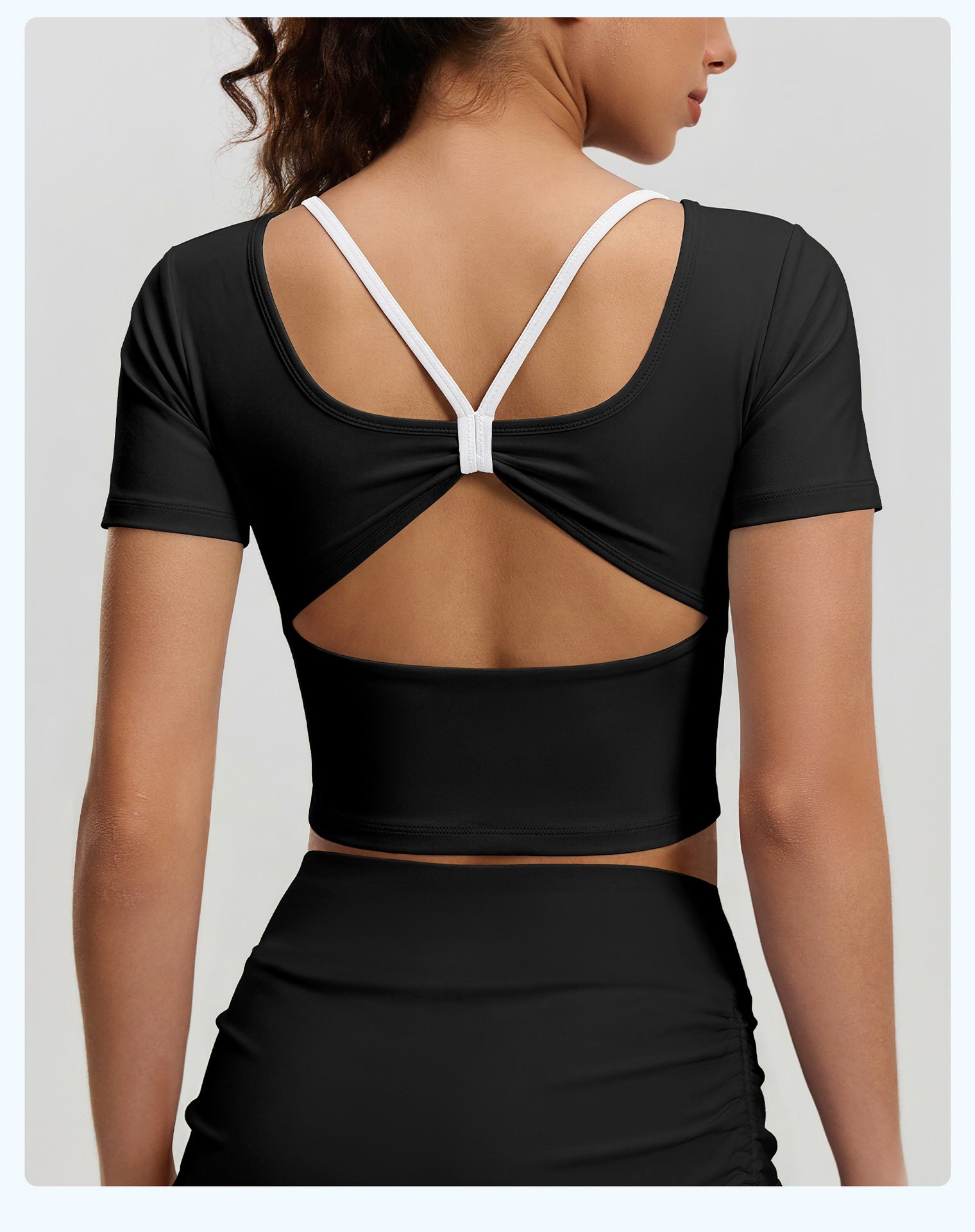 New Butterfly Back Yoga Top with Built-in Bra, Cross Back Short Sleeve, Breathable Sports Fitness Shirt