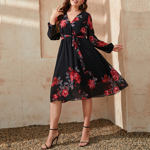 Europe and the United States plus size dress fashion print