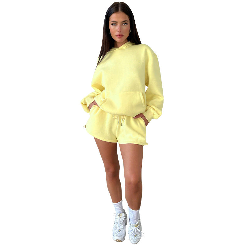 Solid color long-sleeved hoodie shorts set 9 colors 211336